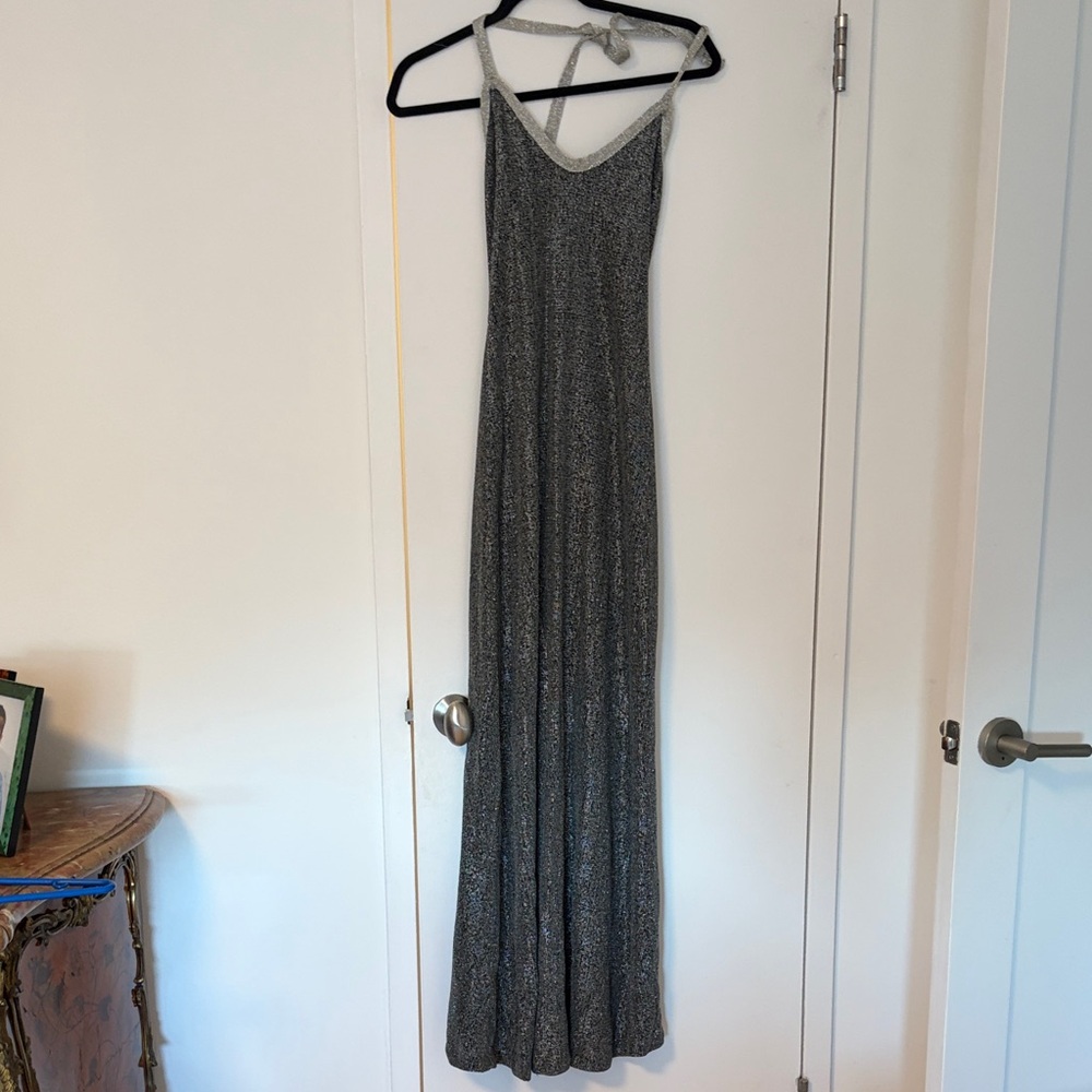 **Vintage*** Silver Sparkle Halter Maxi Dress (sparkle is woven in the fabric)